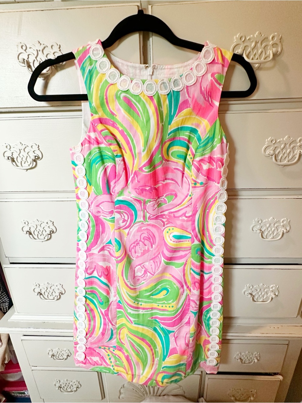 Lilly Pulitzer Pink Floral Shift Dress with White Trim